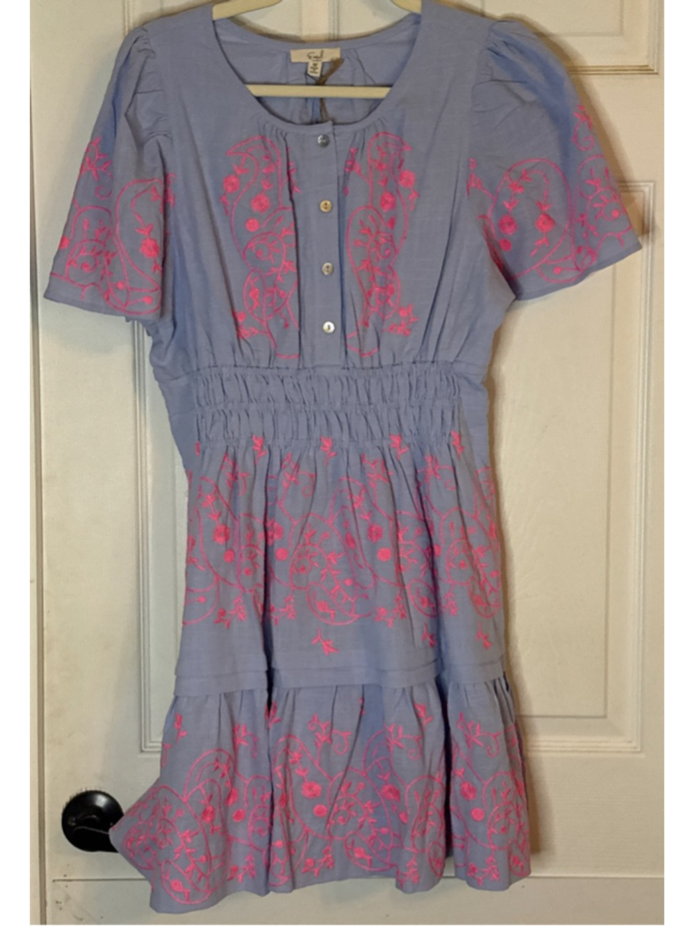 Easel Light Blue & Pink Embroidered Dress M - Picture 2 of 5